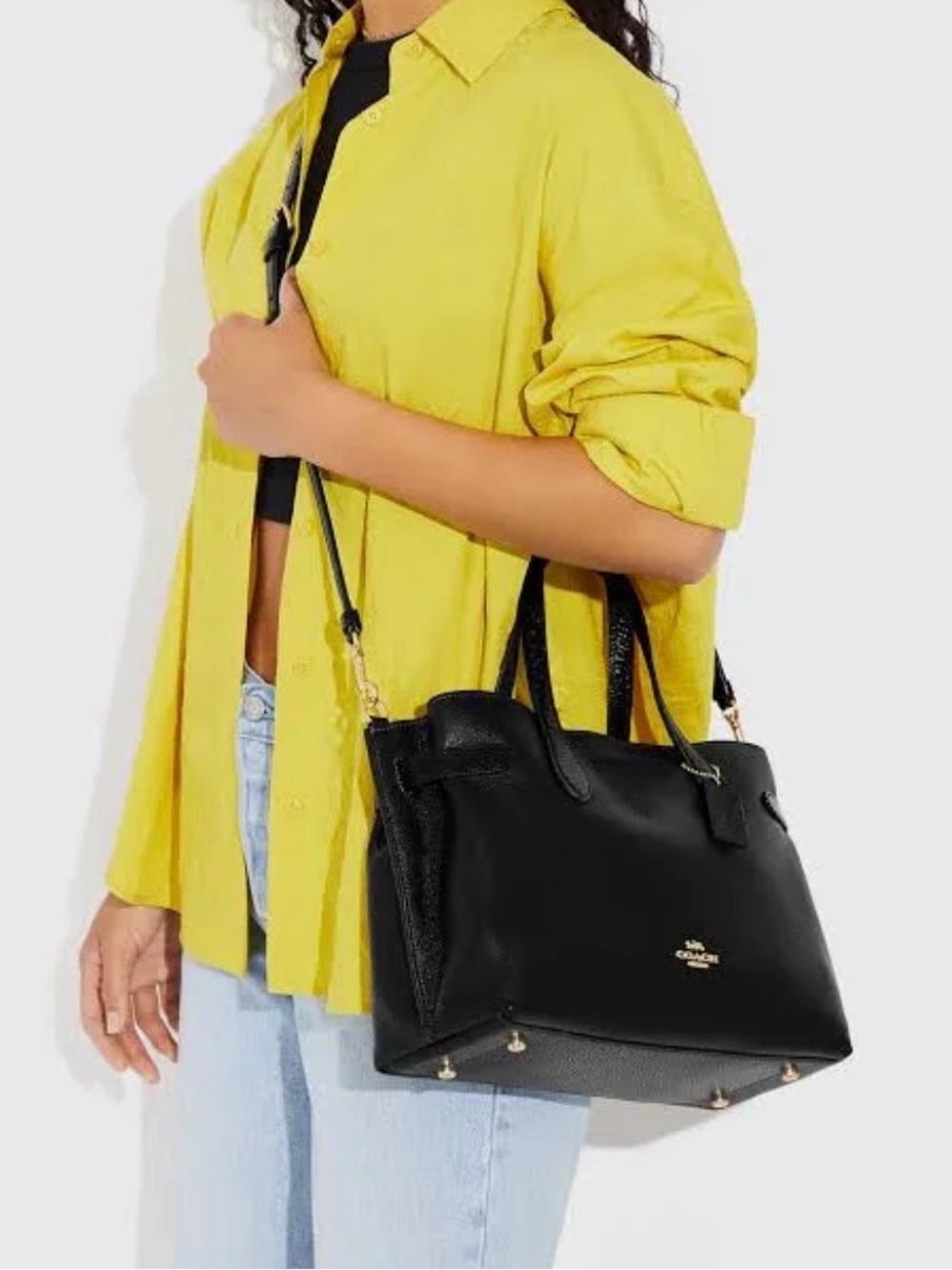 Coach Black Pebbled Leather Tote with Gold Logo - Picture 4 of 5